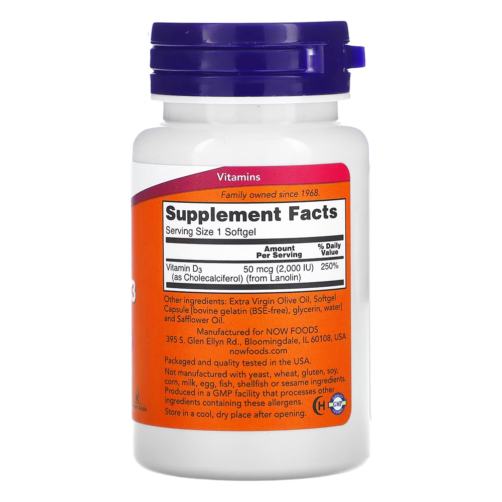 Vitamin D3 2000 iu High Potency Now Foods 120 Softgels