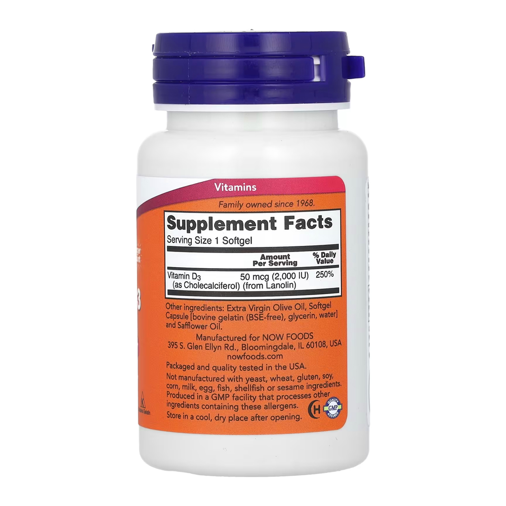 Vitamin D3 2000 iu High Potency Now Foods 240 Softgels