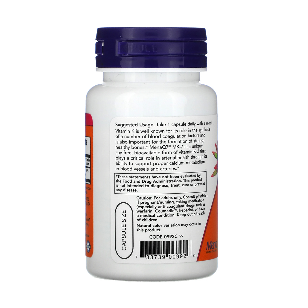 Now Foods MK-7 Vitamin K-2 100mcg 60caps Veg