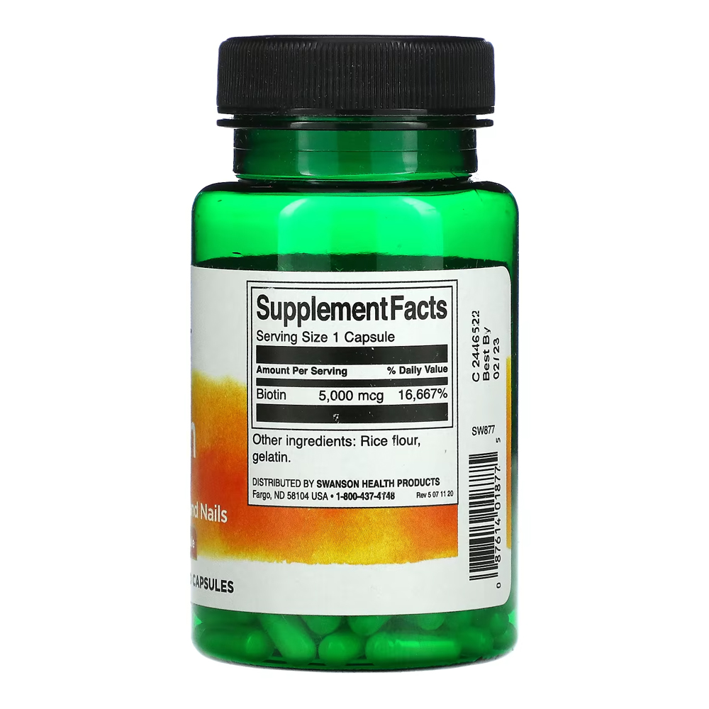 5000mcg Biotin and Hair Skin Nails Swanson 100Caps
