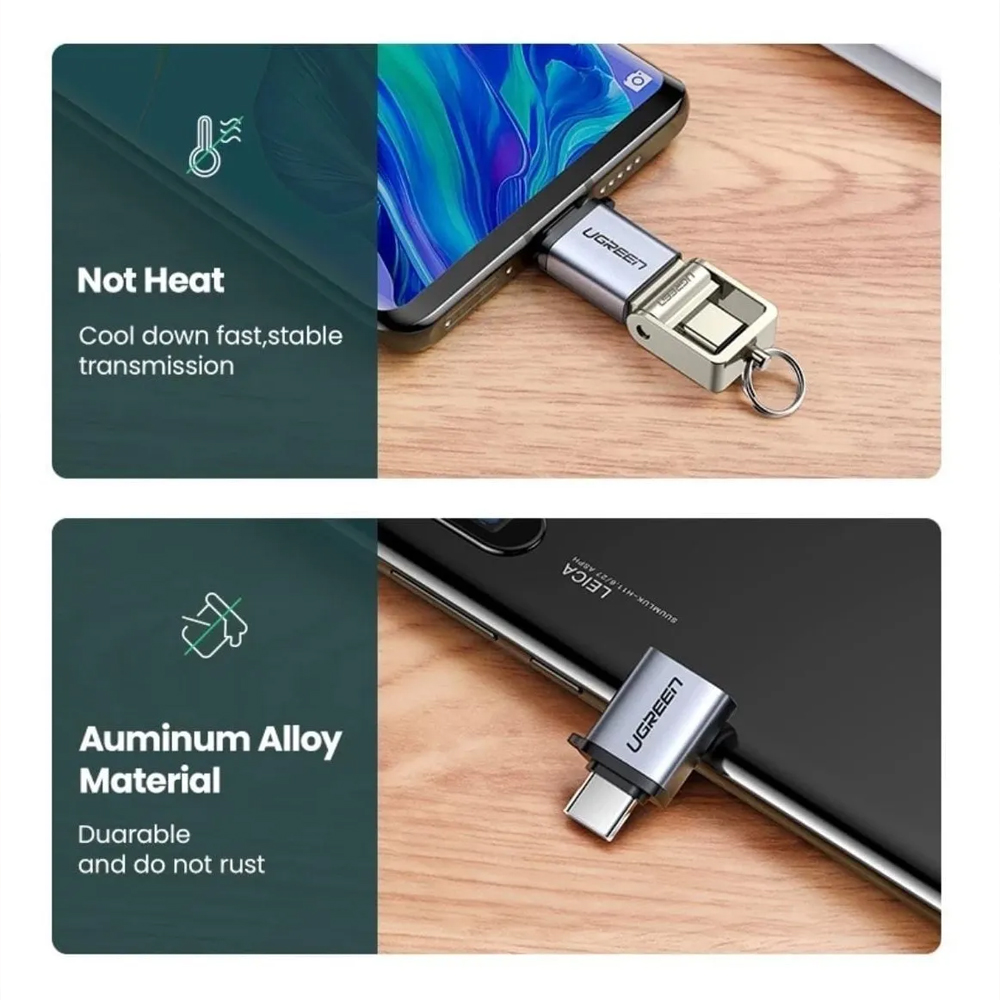 Ugreen adapter USB type Male for USB 3.0 female gray