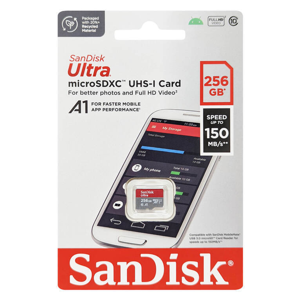 Sandisk 256gb MicroSd Ultra 150Mbs Micro SD Memory Card